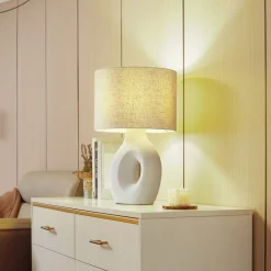 Lindby Pendellamper|Bordlamper>bordlampe Thalassia, hvid, Ø 30 cm, keramik