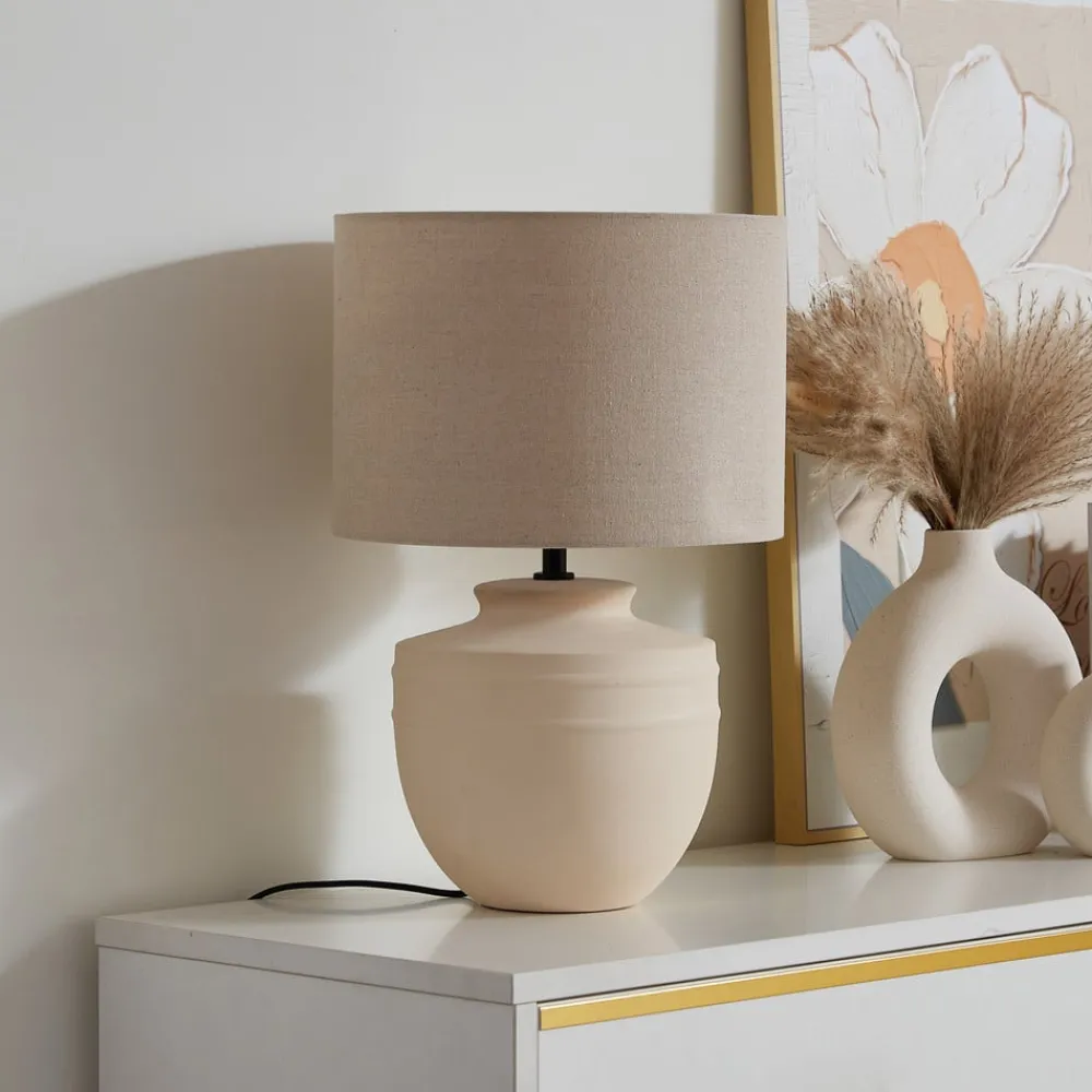 Lindby Gang|Pendellamper>bordlampe Thalassia, beige, Ø 30 cm, keramik