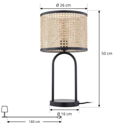 Lindby bordlampe Yaelle, 50 cm høj, rattan, sort, E27