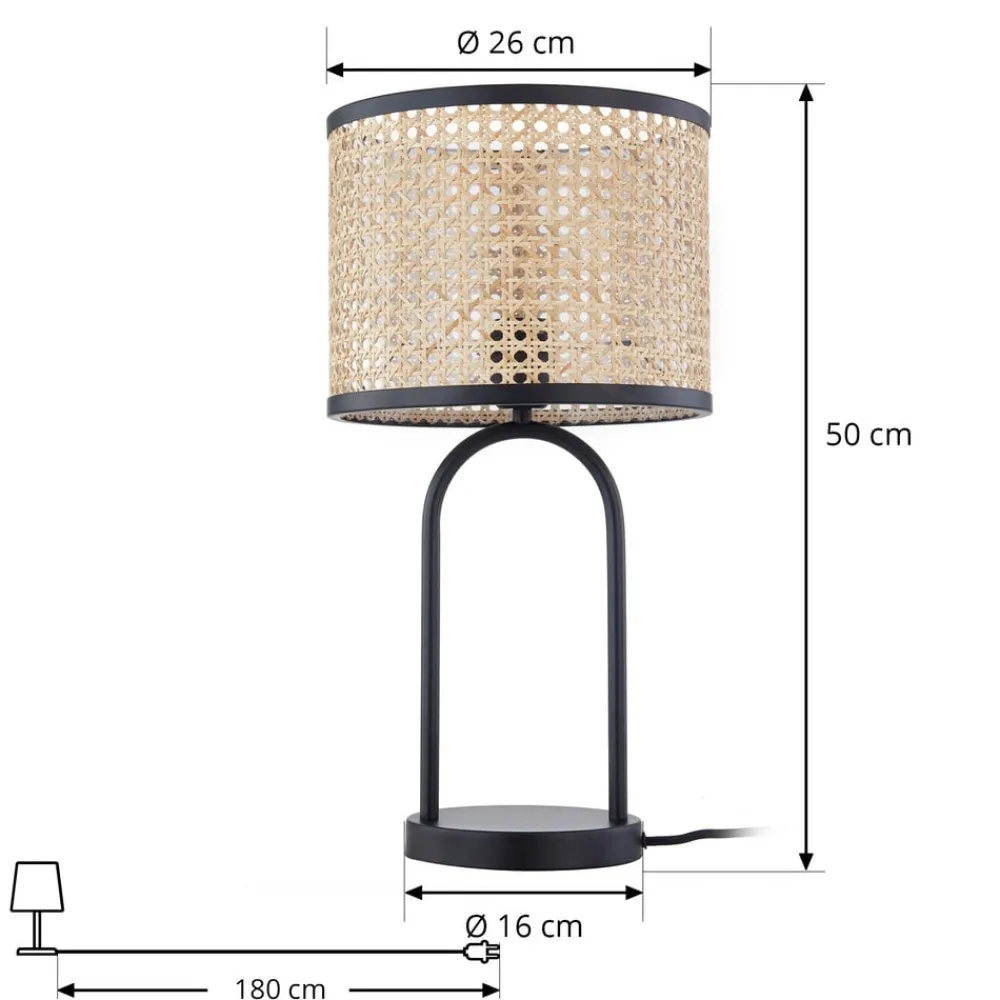Lindby bordlampe Yaelle, 50 cm høj, rattan, sort, E27
