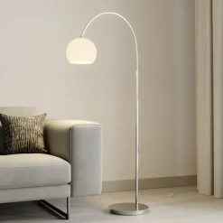 Lindby Gulvlamper|Gulvlamper>buelampe Cynthia, nikkelfarvet, glas, 140 cm, E27