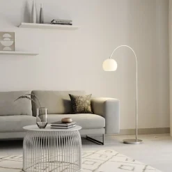 Lindby Gulvlamper|Gulvlamper>buelampe Cynthia, nikkelfarvet, glas, 140 cm, E27