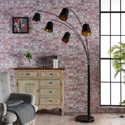 Lindby buelampe Tinne, sort/guld, marmor, 5 lyskilder, E14