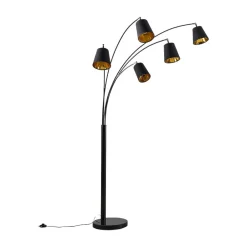 Lindby buelampe Tinne, sort/guld, marmor, 5 lyskilder, E14