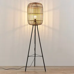 Lindby Canyana gulvlampe, 139 cm, natur, rattan, stativ