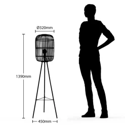 Lindby Canyana gulvlampe, 139 cm, natur, rattan, stativ