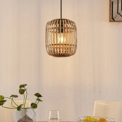 Lindby Canyana hængelampe, natur, rattan, Ø 22 cm