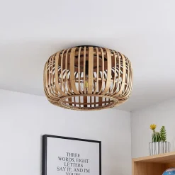 Lindby Canyana loftlampe, natur, rattan, Ø 40 cm