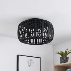 Canyana loftlampe, sort, rattan, Ø 40 cm^Lindby Outlet