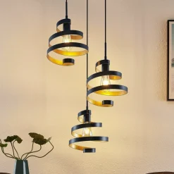 Lindby Pendellamper|Pendellamper>Colten hængelampe, Ø 50 cm, 3 lyskilder, sort, guld