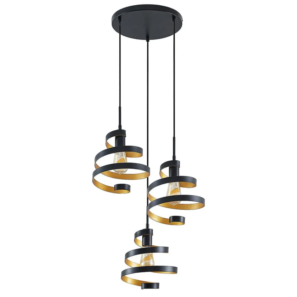 Lindby Pendellamper|Pendellamper>Colten hængelampe, Ø 50 cm, 3 lyskilder, sort, guld