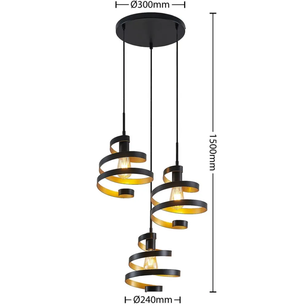 Lindby Pendellamper|Pendellamper>Colten hængelampe, Ø 50 cm, 3 lyskilder, sort, guld