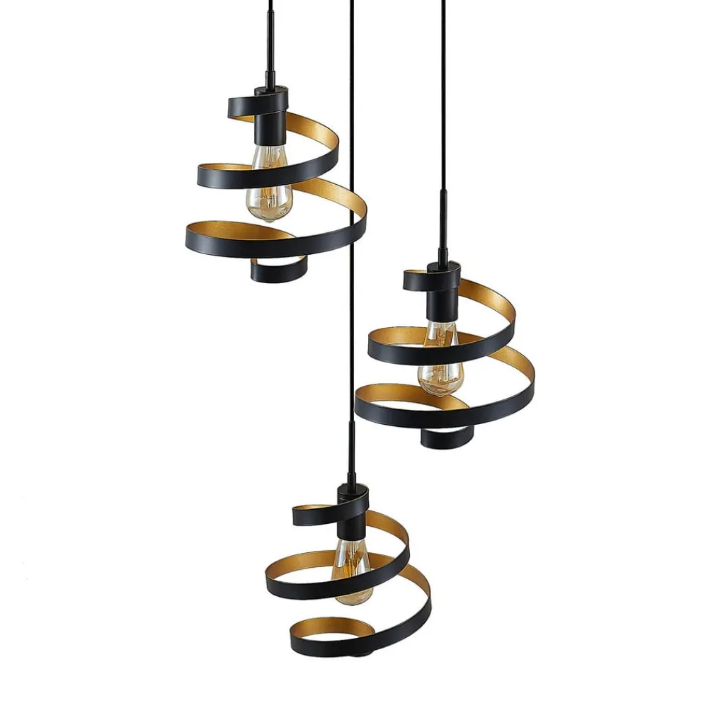 Lindby Pendellamper|Pendellamper>Colten hængelampe, Ø 50 cm, 3 lyskilder, sort, guld