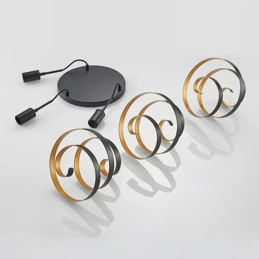 Lindby Pendellamper|Pendellamper>Colten hængelampe, Ø 50 cm, 3 lyskilder, sort, guld