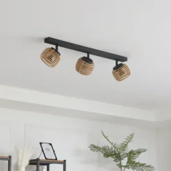 Lindby Ediz loftslampe, 3-lys, GU10, træ, 73 cm lang