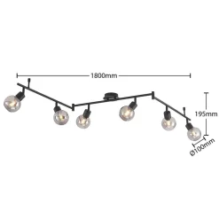 Lindby Eridia loftspot, sort, 6 lyskilder, langt