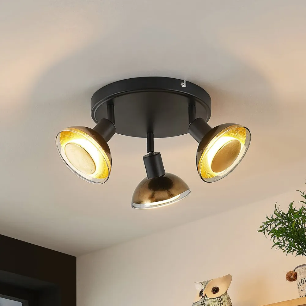 Erin loftspot, sort/guld, Ø 22 cm, glas^Lindby Online