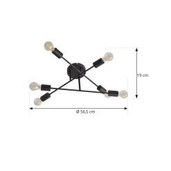 Lindby Estar loftlampe, sort, metal, 6 lyskilder, Ø56cm