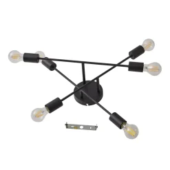 Lindby Estar loftlampe, sort, metal, 6 lyskilder, Ø56cm