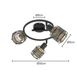 Eudoria loftlampe, 3 lyskilder, sort/guld^Lindby Discount