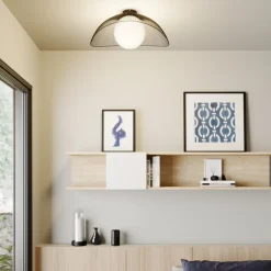 Fabronia loftlampe, sort/hvid, glas, kugle, E27^Lindby Best