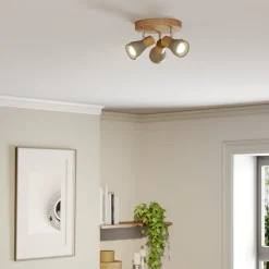 Filiz spotlight, 3 lyskilder, Ø 20 cm, træ, beton, E14^Lindby Clearance