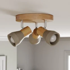 Filiz spotlight, 3 lyskilder, Ø 20 cm, træ, beton, E14^Lindby Clearance