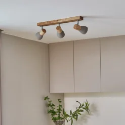 Lindby Gang|Loftlamper>Filiz spotlight, 3 lyskilder, 47 cm lang, træ, beton, E14