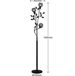Florentine gulvlampe Kanye, 160 cm, sort, 3 lyskilder.^Lindby
