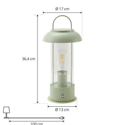 Lindby genopladelig bordlampe Yvette, grøn, IP44, touchdæmper