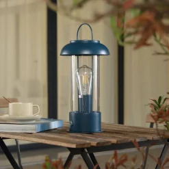 genopladelig bordlampe Yvette, blå, IP44, touchdæmper^Lindby Best