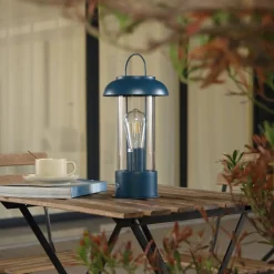 genopladelig bordlampe Yvette, blå, IP44, touchdæmper^Lindby Best