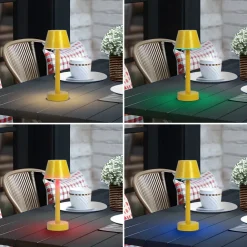 Lindby genopladelig LED-lampe Gaja, gul, USB, IP44, RGBW, dæmpbar