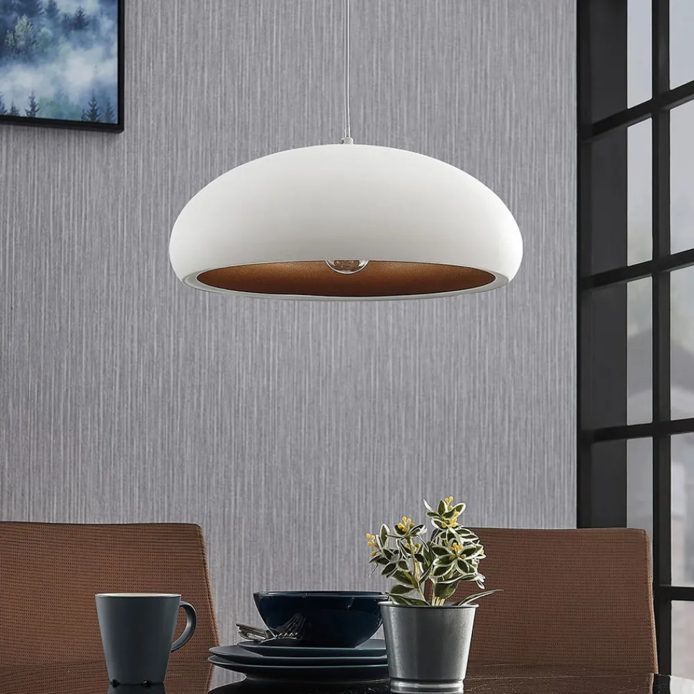 Lindby Gerwina pendellampe, hvid/guld, metal, 40 cm, E27