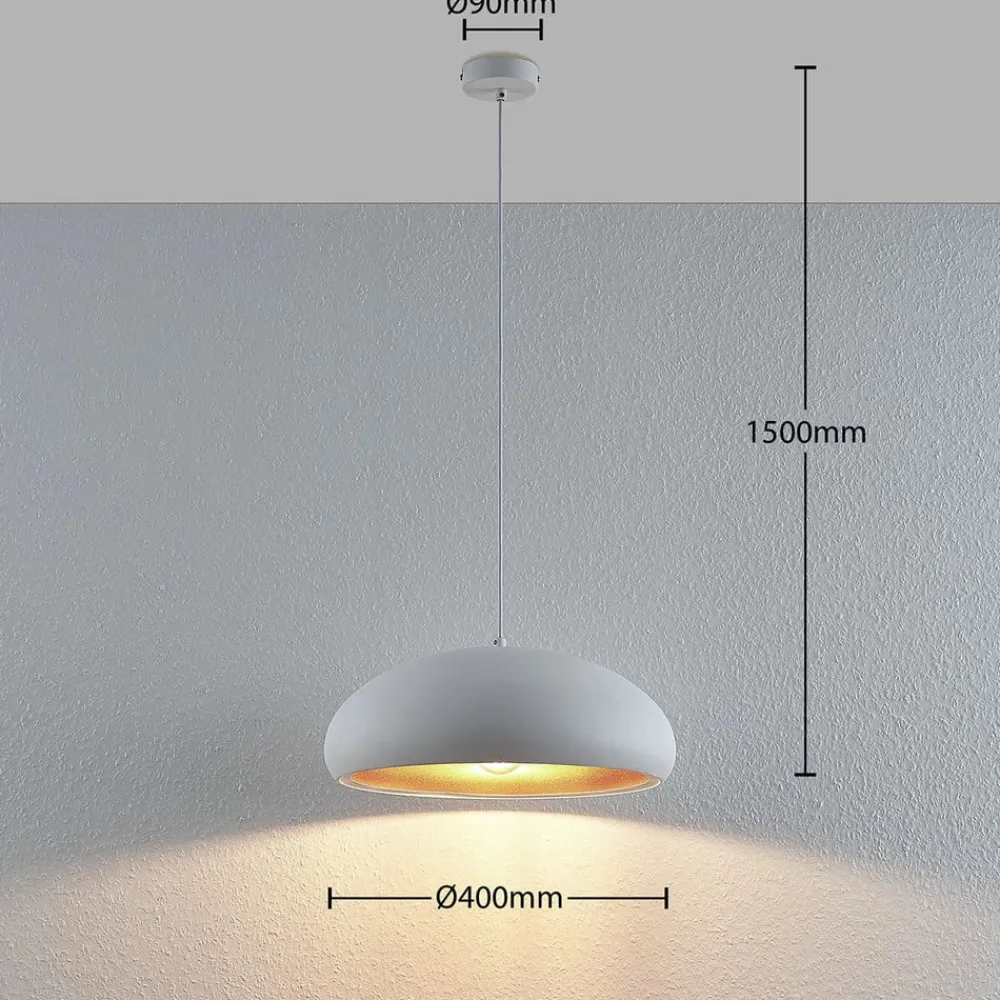 Lindby Gerwina pendellampe, hvid/guld, metal, 40 cm, E27