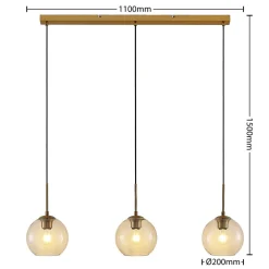 Grady hængelampe, messing/klar, 110 cm, metal, glas^Lindby Outlet