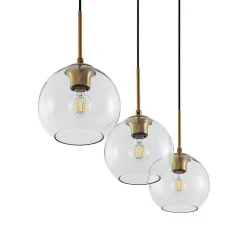 Grady hængelampe, messing/klar, 110 cm, metal, glas^Lindby Outlet