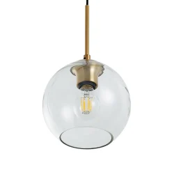 Grady hængelampe, messing/klar, 110 cm, metal, glas^Lindby Outlet