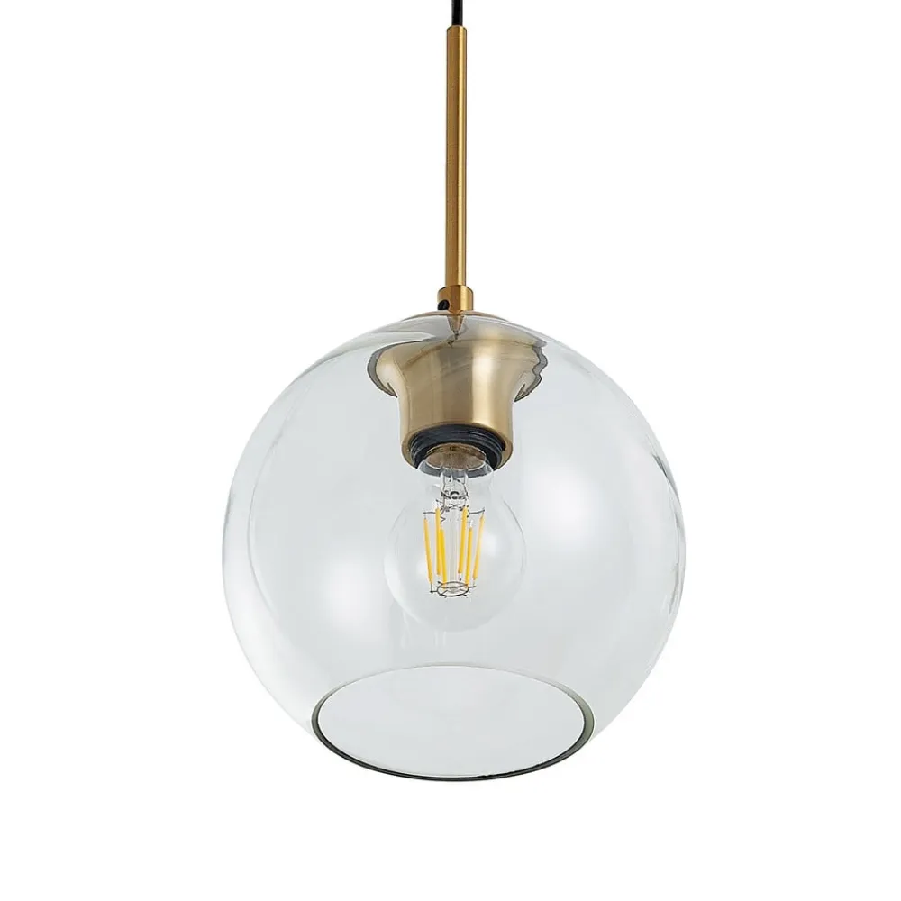 Grady hængelampe, messing/klar, 110 cm, metal, glas^Lindby Outlet