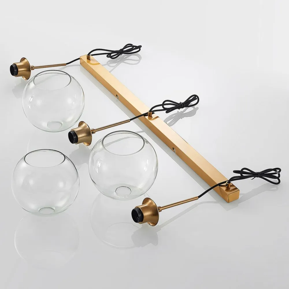 Grady hængelampe, messing/klar, 110 cm, metal, glas^Lindby Outlet