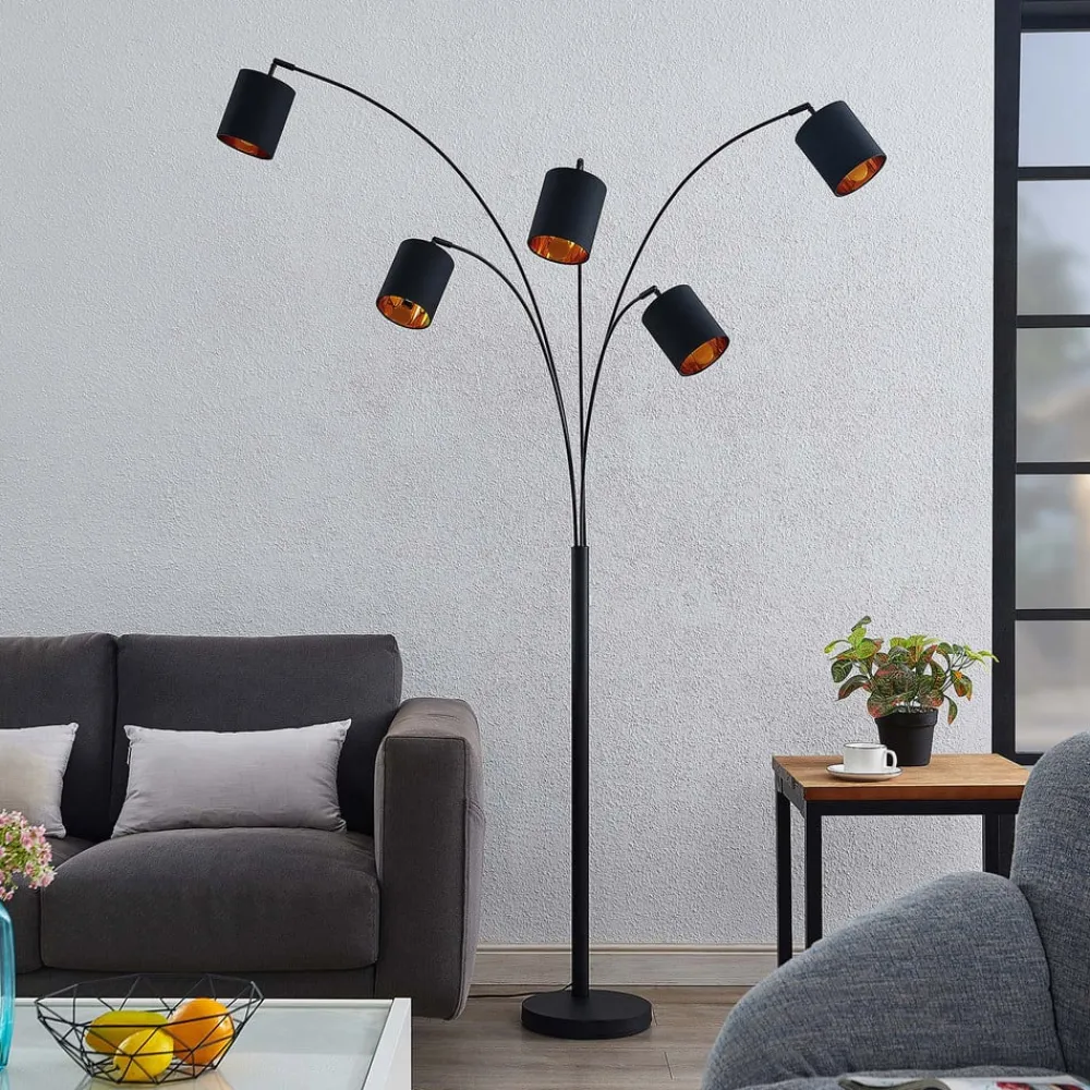 gulvlampe Abiram, sort/guld, tekstil, 70 cm^Lindby