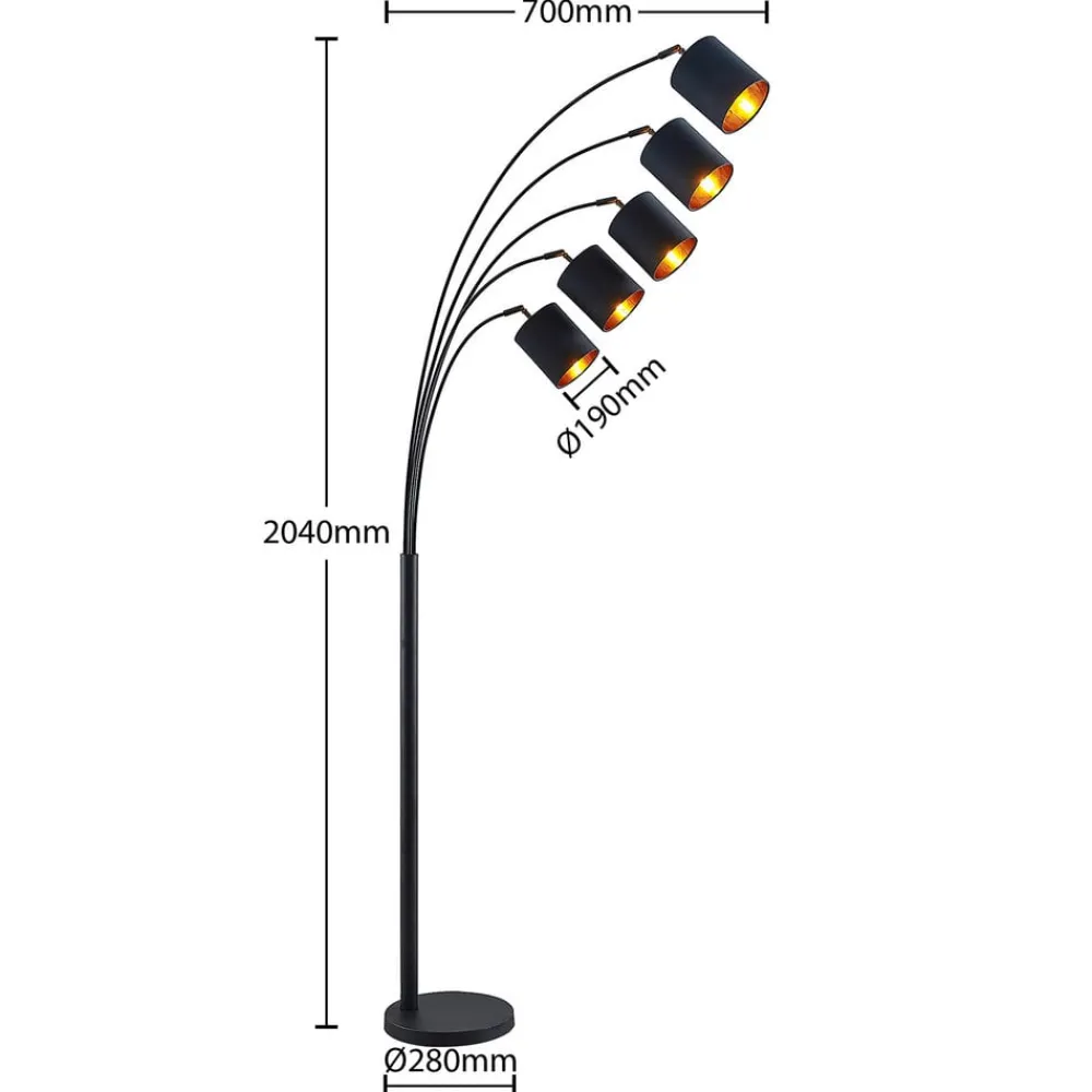 gulvlampe Abiram, sort/guld, tekstil, 70 cm^Lindby
