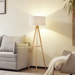 Lindby gulvlampe Adamio, Ø 45,5 cm, hvid, tekstil, stativ