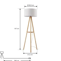 Lindby gulvlampe Adamio, Ø 45,5 cm, hvid, tekstil, stativ