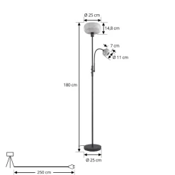 gulvlampe Aliette, sort/grå, glas, læselampe^Lindby Discount