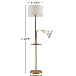 Lindby Gulvlampe Aovan, bronzefarvet, hylde, USB-port