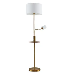 Lindby Gulvlampe Aovan, bronzefarvet, hylde, USB-port