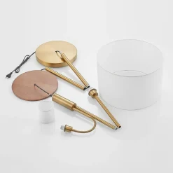 Lindby Gulvlampe Aovan, bronzefarvet, hylde, USB-port