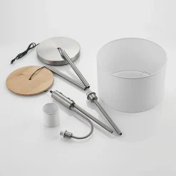 Gulvlampe Aovan, nikkelfarvet, hylde, USB-port^Lindby Outlet