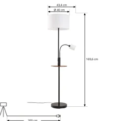Lindby Gulvlampe Aovan, sort, hylde, USB-port
